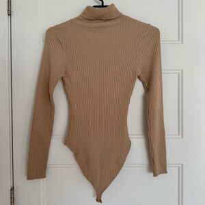 TAN/BEIGE/BROWN RIBBED TURTLENECK XS SOFT BODYSUIT NAKED WARDROBE